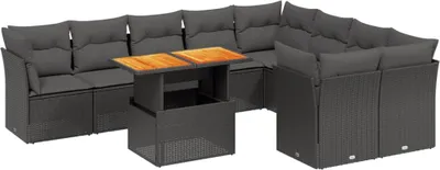 Imagen del producto de vidaXL Juego de 10 piezas de sofá de jardín con cojines, color , fabricado en ratán sintético