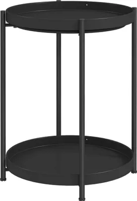 Image de Table d'appoint, table basse avec 2 étagères, table basse ronde, pour le salon, la chambre à coucher, 44 x 44 x 56 cm, acier, noir