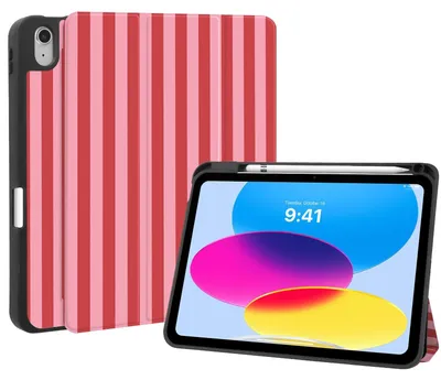 Produktbild von Omgoods - Hüllen für iPad 11. und 10. Generation - Rosa und rot gestreift mit Stifthalter