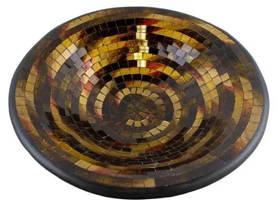 Produktbild von Glas-Mosaik-Schale mit hintermalten Glassteinen belegt - Dekoschale 37 cm, Farbe:rot/gold