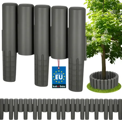 Produktbild von KOTARBAU® Rasenkante Gartendeko Gartenzaun 2,7 m Stabile & Flexible Beeteinfassung Palisadenzaun Kunststoffzaun Grau