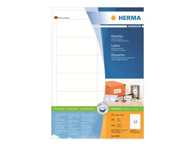 Obrázek produktu pro HERMA 4623, Bílá, Obdélník, Permanentní, Papír, Matný, Laserová/inkoustová tiskárna