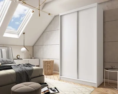 Zdjęcie produktu dla AGMAT Inari szafa z drzwiami przesuwnymi, szafa z 2 drzwiami, nowoczesna szafa w kolorze: biały, szafa w rozmiarze: 120 x 216 x 61 cm