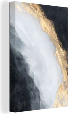 Produktbild von OneMillionCanvasses® - Leinwandbilder - 90x140 cm, Abstrakt - Farbe - Gold - Schwarz - Marmor, Wandbilder Kunstdruck Wanddekoration - Foto auf Leinwand - Gemälde auf Holzrahmen  - Wandschmucke - Schlafzimmer