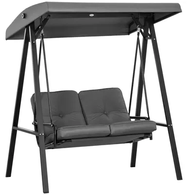 Produktbild von Hollywoodschaukel. 2-Sitzer Gartenschaukel mit verstellbarem Dach. bis 220 kg belastbar. 145 x 116 x 172 cm. Dunkelgrau