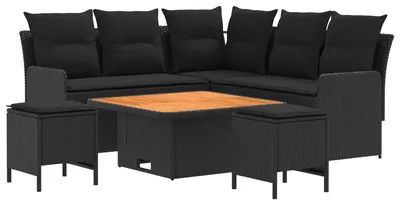 Image de Ensemble de mobilier vidaXL avec coussins, 6 pièces, rotin PE noir