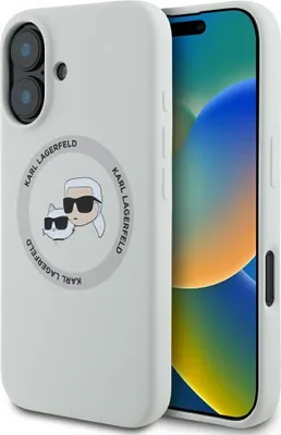Zdjęcie produktu dla Etui Karl Lagerfeld Silicone Double Heads MagSafe do iPhone 16 beżowy
