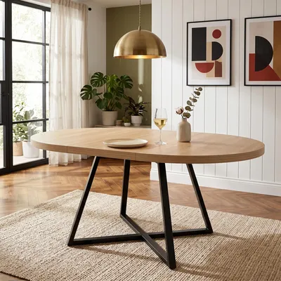 Zdjęcie produktu dla Rozkładany stół jadalny 100/140x100 cm | Okrągły stół dla 4-6 osób | Wygląd drewna dębowego | Wytrzymały blat | Oszczędza miejsce