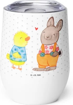 Produktbild von Mr. & Mrs. Panda Thermo Becher Ostern Freundschaft - Weiß - Geschenk, thermosbecher, Osterhase, Küken, kaffee tasse, Hase, Isolierbecher, Thermobecher, Frühling