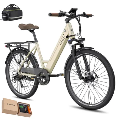 Produktbild von Elektrofahrrad 26 Zoll Pannensichere Reifen Rostfreie Aluminiumlegierung bis zu 90 - 110 km Wasserdicht IP54 mit 7 Gang, Gold