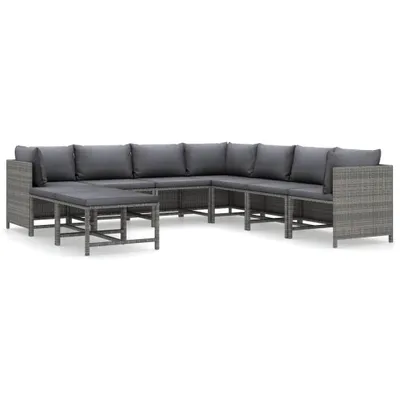 Immagine prodotto di vidaXL Set da giardino 9 pezzi con cuscini in polyrattan grigio
