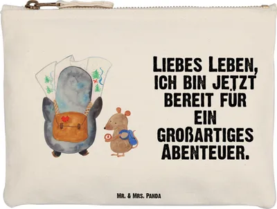 Produktbild von Mr. & Mrs. Panda Etui Pinguin & Maus Wanderer Größe M - Weiß - Geschenk, beauty case, Wandern, Stifteetui, Schminktasche, aufbewahrungstasche, Abenteuer, Wanderlust