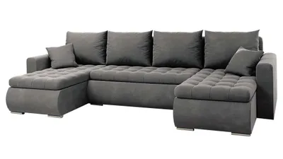 Zdjęcie produktu dla Narożnik Luis, narożnik U- kształt, sofa, kanapa, z funkcją spania, pojemnik na łóżko, dekoracyjne pikowanie, meble tapicerowane, Riviera 91, szary