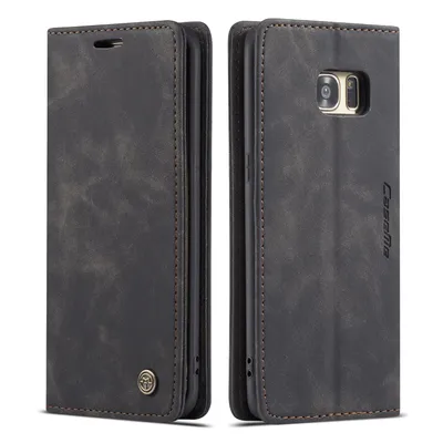 Immagine prodotto di Custodia Galaxy S7 Edge, Custodia retrò in Finto cuoio, tasche per carte, chiusura magnetica, custodia con funzione stand per Samsung Galaxy S7 Edge Nero