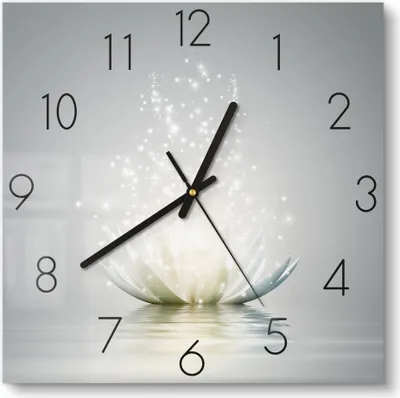 Produktbild von DEQORI Glasuhr 30x30 cm Zahlen 'Funkelnde Lotusblüte' Wanduhr Glas Uhr Design leise