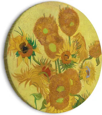 Produktbild von Italienischer Leinwand Rundes Bild - Sunflowers (Vincent van Gogh) 80x80 cm Reproduktionen l-G-10022-bc-a