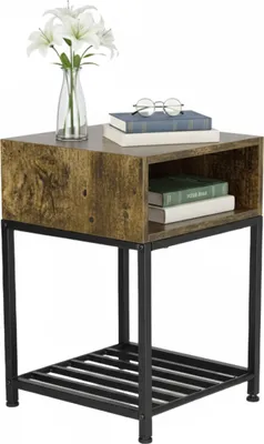 Produktbild von Relaxdays Nachttisch, Fach & Ablage, HBT 58x40x40 cm, Industrial, Holzoptik, Metall, Nachtschrank, dunkelbraun/schwarz