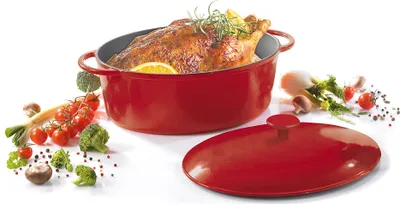 Produktbild von Gusseisen Gänsebräter VULCAN oval 34 cm mit Deckel, rot-geflammt, 7,5 l / Karl Krüger / Gansbräter / Bräter