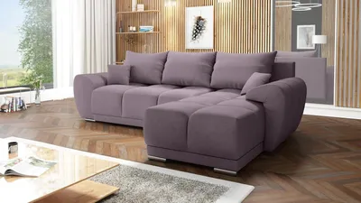 Produktbild von Velvet Ecksofa in L-Form – Lila Sofa – Couch mit Stauraum und Kissen - Ausziehbares Schlafsofa – Sofa mit Schlaffunktion - Schlafsofa mit Bettkasten – Gästebett – 289 x 189 cm