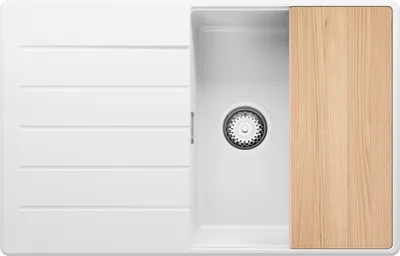 Produktbild von PRIMAGRAN Spülbecken Weiß 78x50cm, Granitspüle 1 Becken + Ablauf-Set + Schneidebrett, Küchenspüle ab 50er Unterschrank - Kopenhagen