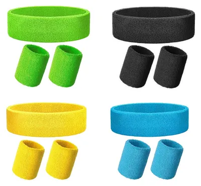 Produktbild von 4-teiliges Schweißbandset für Sport in Neonfarben