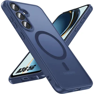 Image de Coque pour Samsung Galaxy A36 5G, Protection avec Anneau Magnétique et Vitre Caméra - Translucide Bleu Marine