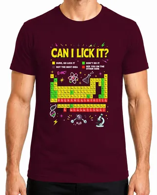Zdjęcie produktu dla Koszulka męska "Can I Lick It Science Chemistry Periodic Statement", kolor burgundowy, rozmiar L