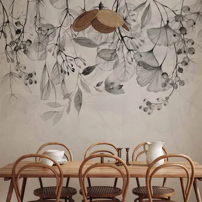 Produktbild von Vlies Fototapete - Foggy Nature - Grey 350x256 cm Blätter b-A-0694-a-b
