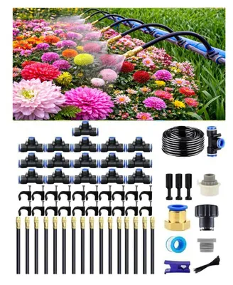Produktbild von Tropfbewässerungsset Sprinklerset Gartenbewässerung - 15 m - 16 verstellbare 360°-Sprühdüsen - 17 T-Stücke - Für Garten und Topfpflanzen