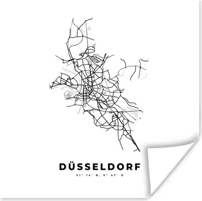 Produktbild von MuchoWow® Poster Karte - Düsseldorf - Schwarz-Weiß - Stadtplan 75x75 cm - Wand Dekoration