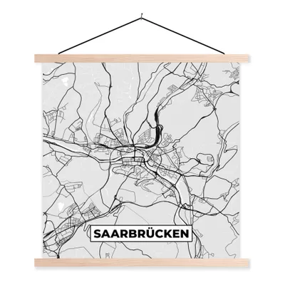 Produktbild von MuchoWow® Textilposter Karte - Saarrücken - Deutschland - Stadtplan 120x120 cm mit holzfarbenen Rahmen - Textil-Poster
