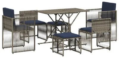 Produktbild von vidaXL 7-teiliges Garten-Essset mit Kissen Grau Polyrattan