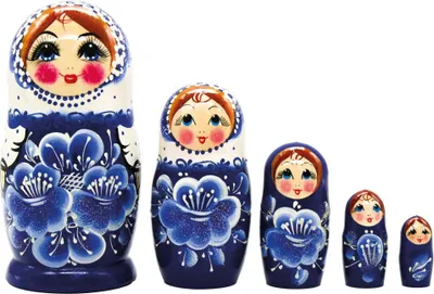 Produktbild von Matrjoschka Blaue Blumen 5 Holzpuppen 18 cm Höhe Matröschka Steckpuppen Babuschka Matroschka Матрёшка