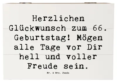 Produktbild von Mr. & Mrs. Panda Box Spruch 66. Geburtstag Glückwünsche 22 x 15 cm - Weiß - Geschenk, Geburtstagsgeschenk, Happy Birthday, Jubiläum, Truhe, Aufbewahrungsbox aus Holz