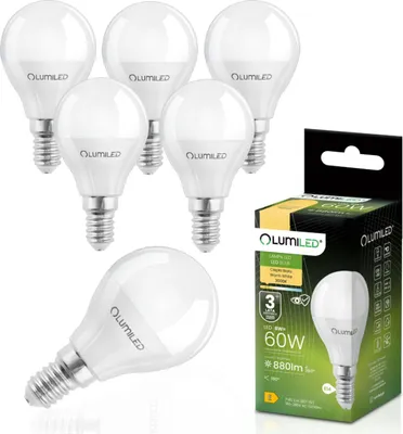 Produktbild von LUMILED 6 Stück LED Leuchtmittel E14 P45 8W ersetzt 60W 880lm 3000K Warmweiß 180° Abstrahlwinkel Gleichmäßiges Wohnlicht Nicht Dimmbar Tropfenform 230V 6er Set Golfball Lampe Tropfen Kugelform