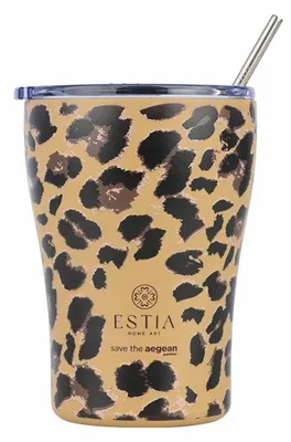 Obrázek produktu pro ESTIA | Izolační hrnek – termální hrnek – 350 ml – leopardí vzor – hnědý – hrnek na kávu s víčkem