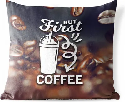 Produktbild von MuchoWow® Outdoor Kissen - Zitate - Sprichwörter - Kaffee - Aber erst der Kaffee - 60x60 cm - Wetterfest - Lounge Kissen - Dekoration - Schlaf Kissen