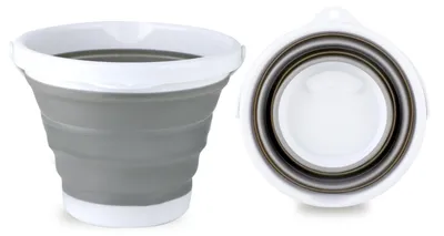 Klappbarer Eimer 5 l – faltbar, grau-weiß, für Camping & Strand