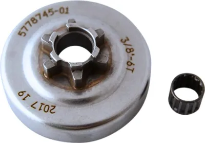 A clutch drum and a bearing are shown on a white background.