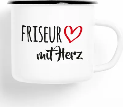 Produktbild von Huuraa Emaille Tasse Friseur Geschenk Kaffeebecher Vintage 300ml Friseur Präsent