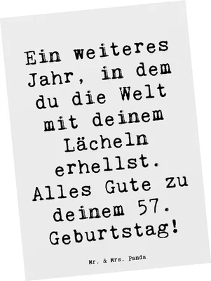 Produktbild von Mr. & Mrs. Panda Postkarte Spruch 57. Geburtstag Lächeln - Weiß - Geschenk, Erfahrungen, Jubiläum, Ansichtskarte, Grußkarte, Happy Birthday, Ansichtskarten, bildkarte