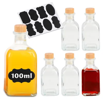 Immagine prodotto di Set di 6 bottiglie di vetro vuote con tappo di sughero, capacità 100 ml