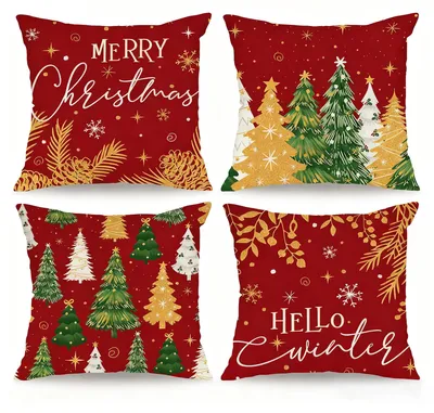 Weihnachtskissenbezüge 40x40 cm, 4er-Set, rot, Polyester