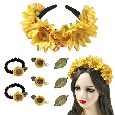 Künstliche Sonnenblumen-Haarkrone, 9-teilig, für Braut & Party