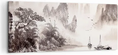 Produktbild von Bild auf Leinwand - Leinwandbild - Einteilig - Chinesisch Landschaft Aquarell - 100x40cm - Wand Bild - Wanddeko - Wandbilder - Leinwanddruck - Bilder - Wanddekoration - Leinwand bilder - AB100x40-4265