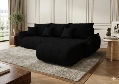Produktbild von CORNERO Ecksofa mit Schlaffunktion SYDNEY Sofa L-Form Couch mit Bettkasten Eckcouch mit Stauraum Schwarz Ottomane rechts
