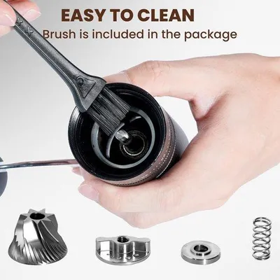 Produktbild von Unyqoos® Manuelle Kaffeemühle – 60 Einstellstufen, Kegelmahlwerk aus Edelstahl, Aluminiumlegierung, Walnussgriff, Schwarz, für Espresso & French Press