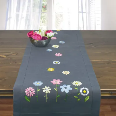 Stickpaket Tischläufer Blumenmotiv 40x140 cm, vorgedruckt