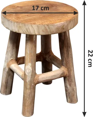 Image de Tabouret en bois de teck avec 4 pieds - env. 22 x 17 cm - Support de fleurs décoratif (naturel / moyen)