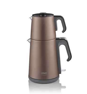 Produktbild von Arzum Teemaschinen, Elektrischer Türkischer Teekocher, 1650W Leistung, 1,2L Teekanne, 1,8L Wasserkocher, Edelstahl, Warmhaltefunktion, Boden